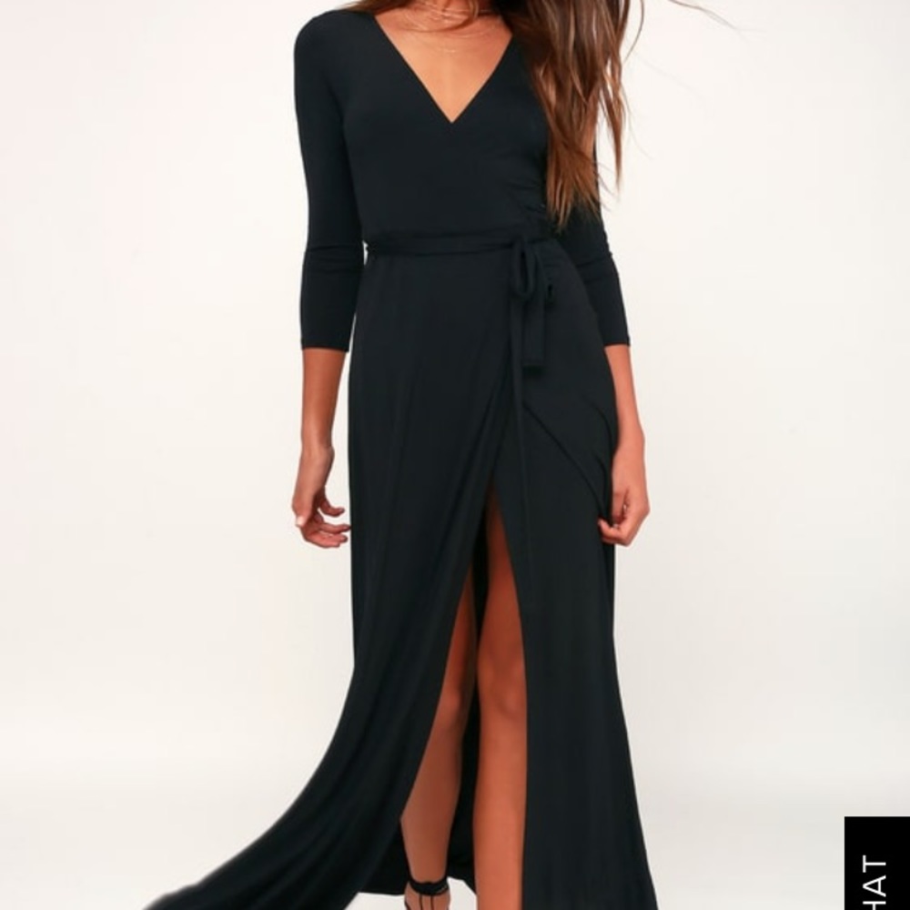 Black wrap dress with high slit